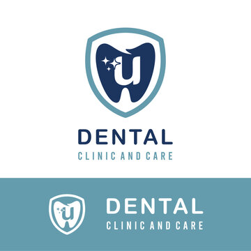 Initial u Letter with Tooth Dental Icon for Dental Clinic and Care for Simple Modern Logo Idea