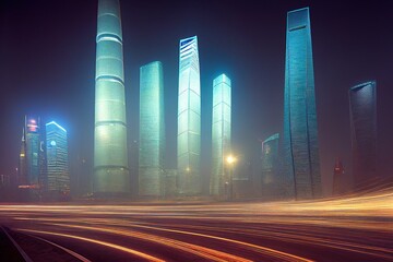 Poster - the light trails on the modern building background in shanghai china.