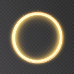 Aufkleber - Luminous ring with yellow illumination. Round gold frame with glitter, element for advertising and design. Vector illustration.