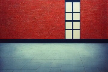 Wall Mural - empty brick floor with modern building in background