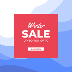 Wall Mural - abstract shape blue white background with red new arrival winter sale offer banner discount promotion social media template