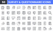 © Gofficon - Survey and Questionnaire vector line icon set. Contains linear outline icons like Checklist, Rating, Document, Choice, Quiz, Test, Feedback, Review, Opinion, Report, Exam. Editable use.