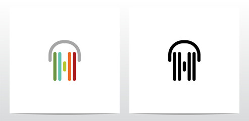 Wall Mural - Vertical Lines Headphone Letter Logo Design H