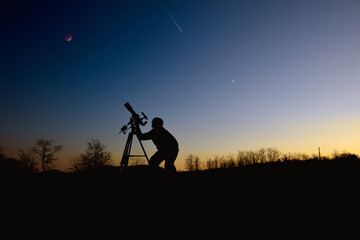Wall Mural - astronomical telescope and equipment for observing stars, milky way, moon and planets.