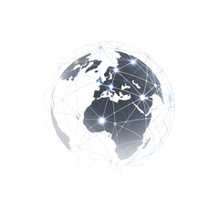 Poster - Black and White Global Networks Concept - Transparent Earth Globe Design with Polygonal Mesh Around - Vector Template Isolated on White Background