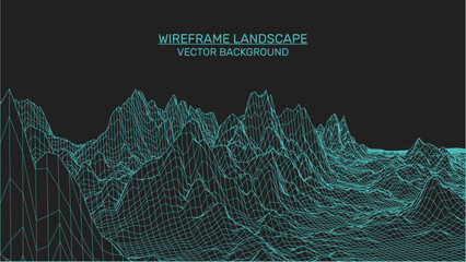Fototapete - Abstract landscape background. Mesh structure. Polygonal wireframe background. 3d technology vector illustration	