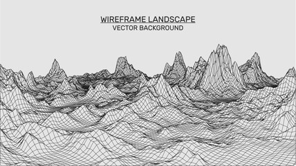 Fototapete - Abstract landscape background. Mesh structure. Polygonal wireframe background. 3d technology vector illustration	
