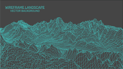 Fototapete - Abstract landscape background. Mesh structure. Polygonal wireframe background. 3d technology vector illustration	