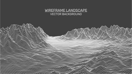 Fototapete - Abstract landscape background. Mesh structure. Polygonal wireframe background. 3d technology vector illustration	