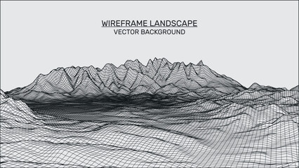 Fototapete - Abstract landscape background. Mesh structure. Polygonal wireframe background. 3d technology vector illustration	