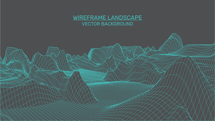 Fototapete - Abstract landscape background. Mesh structure. Polygonal wireframe background. 3d technology vector illustration	