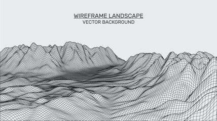 Fototapete - Abstract landscape background. Mesh structure. Polygonal wireframe background. 3d technology vector illustration	
