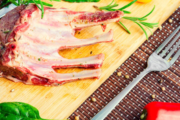 Wall Mural - Uncooked fresh lamb ribs.