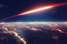 Sci-fi Scene Of The Meteorites Explodes In The Sky