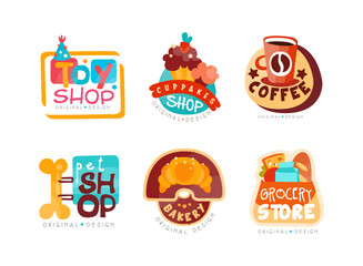 Canvas Print - Bright Design for Toy, Cupcake, Coffee. Bakery, Pet and Grocery Shop Vector Set