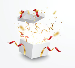 Wall Mural - open box with gold confetti , isolated on transparent background