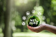 net zero 2050 emissions icon concept in hand for the environment policy animation concept illustration Green renewable energy technology for a clean future environment..