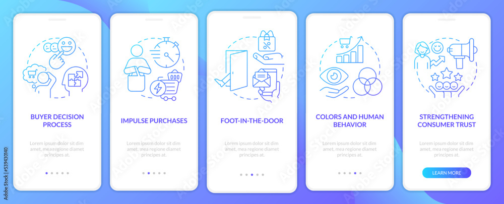 Marketing tactics blue gradient onboarding mobile app screen. Impact ...