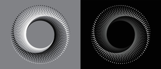 Poster - waves lines in circle abstract background. yin and yang symbol. dynamic transition illusion.