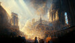 canvas print picture - AI generated or 3D illustrated image of the Notre Dame cathedral at Paris in the 1700s