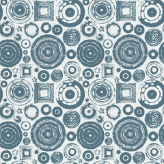 Poster - seamless abstract pattern of geometric shapes, circles and squares imitating embroidery or tapestry. Repeating vector background. Suitable for wallpaper, wrapping paper or fabric design