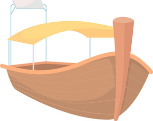 Boat with canopy semi flat color raster object. Enjoying tropical ocean. Full body item on white. Sailing excursion simple cartoon style illustration for web graphic design and animation