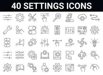 Wall Mural - set of 40 setup, settings, optimization vector line icons. editable stroke.