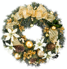 Wall Mural - christmas decorative wreath of holly, ivy, mistletoe, cedar and leyland leaf sprigs