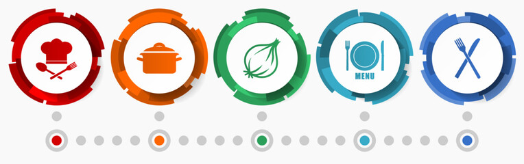 Fototapete - Food vector icon set, flat design buttons, restaurant concept infographic template