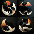 Ying Yang symbol set, beautiful set of icons, art drawn sign Chinese style