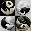 Ying Yang symbol monochrome black white set, beautiful set of icons, art drawn sign Chinese style
