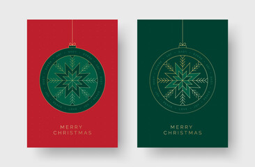 Poster - Christmas Card Vector Template. Set of Merry Christmas Greeting Card Designs with Decorative Christmas Snowflake Bauble Decoration Illustration.