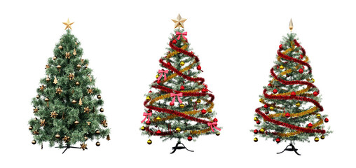 christmas tree with decorations, isolate on a transparent background, 3d illustration, cg render