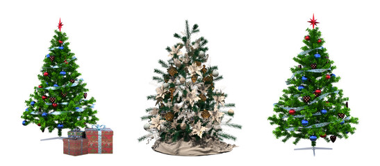 Christmas tree with decorations, isolate on a transparent background, 3d illustration, cg render