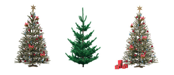 christmas tree with decorations, isolate on a transparent background, 3d illustration, cg render