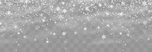 Christmas Snow. Falling Snowflakes On Png Background. Vector Heavy Snowfall. White Snowflakes Flying In The Air. Snow Flakes, Snow And Blizzard. Vector Illustration Isolated On Transparent.