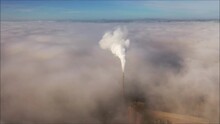 Above The Fog By Drone - Fog Inversion With Factory Chimney Above The Fog Bank