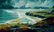 An Impressionist Style Seascape Landscape In A Vector Format