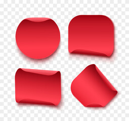 Poster - Red blank tags, labels or badges are isolated on white background. Different shape curved ribbons