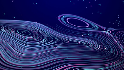 Fototapete - Abstract digital background from rounded colored lines. Information flow space. Big data visualization. 3D rendering.
