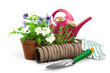 © BillionPhotos.com - Flowers with garden tools isolated on white background