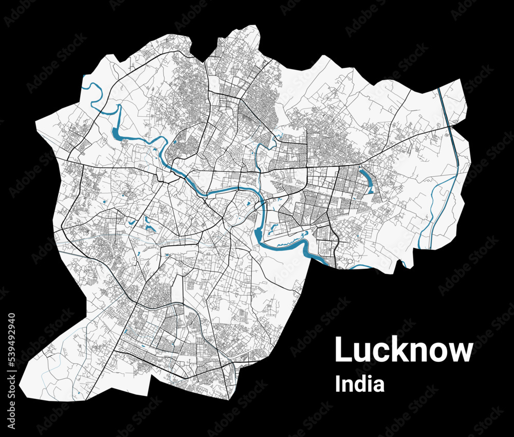 Lucknow map. Detailed map of Lucknow city administrative area ...