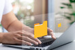 © Thapana_Studio - Document management system concept, virtual screen icon. Document Storage System DMS Online database, software for efficient management of company files and data.