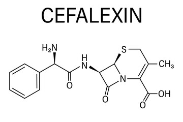 Cefalexin antibiotic drug molecule (cephalosporin, first generation). Skeletal formula.