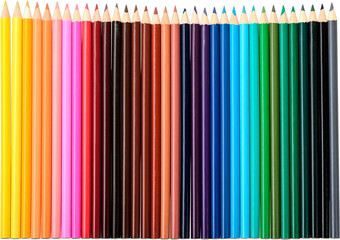 Wall Mural - Row of colorful pencils isolated on white background