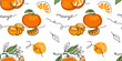 Orange, mandarin vector citrus pattern. One continuous line art drawing. Orange seamless pattern