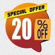 20 percent discount sign icon. Sale symbol. Special offer label
