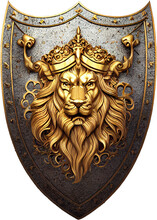 Bronze Shield With Lion Head At Transparent Background