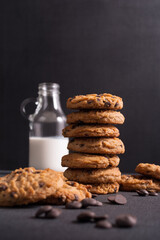 Wall Mural - Chocolate chip cookies with milk for tasty break