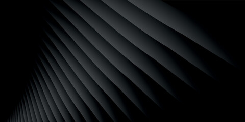 Poster - Abstract wide horizontal background or pattern with an illustration of black and gray gradient lines that overlap each other. Abstract black background. Geometric texture